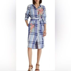 Lauren Ralph Lauren
Floral & Plaid Linen Shirtdress in Blue size 6